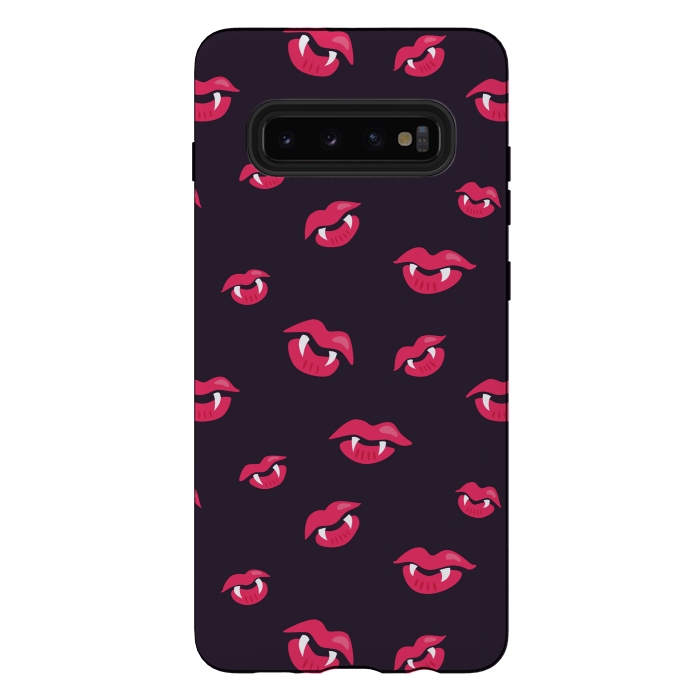 Galaxy S10 plus StrongFit Pink Vampire Lips And Fangs Pattern by Boriana Giormova