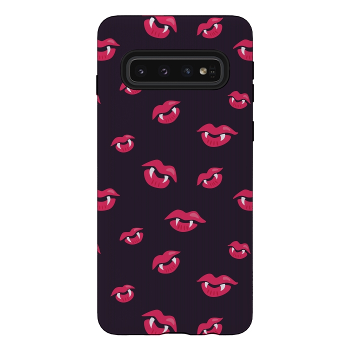 Galaxy S10 StrongFit Pink Vampire Lips And Fangs Pattern by Boriana Giormova