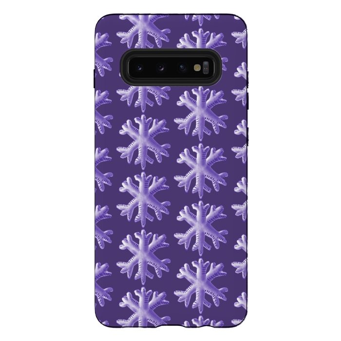 Galaxy S10 plus StrongFit Ultra Violet Fluffy Snowflake Pattern by Boriana Giormova