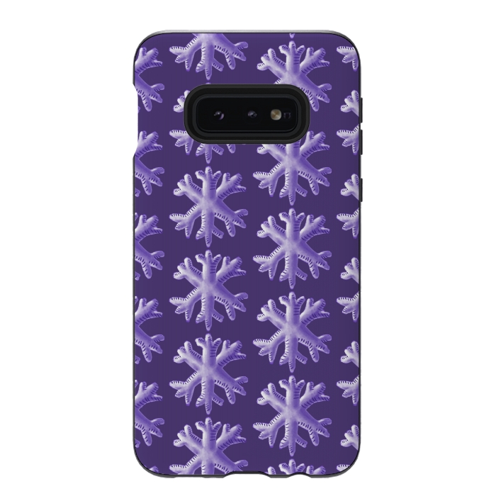 Galaxy S10e StrongFit Ultra Violet Fluffy Snowflake Pattern by Boriana Giormova