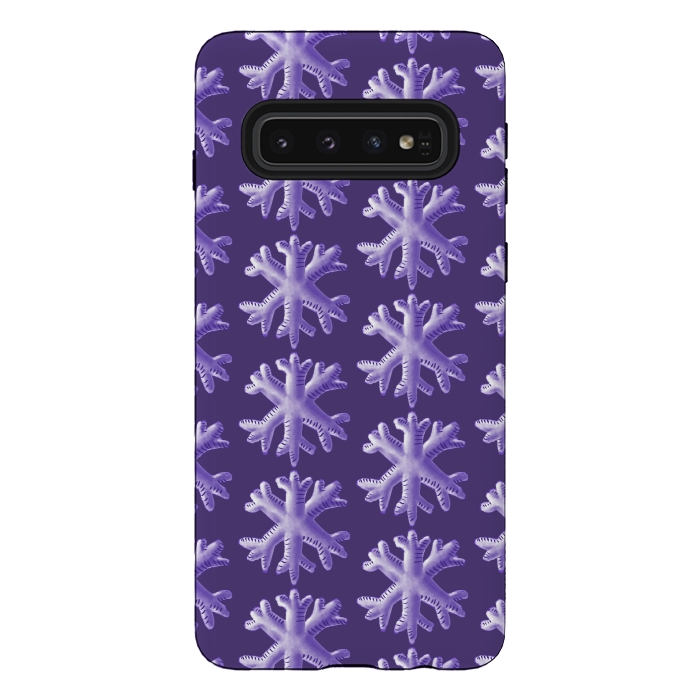 Galaxy S10 StrongFit Ultra Violet Fluffy Snowflake Pattern by Boriana Giormova