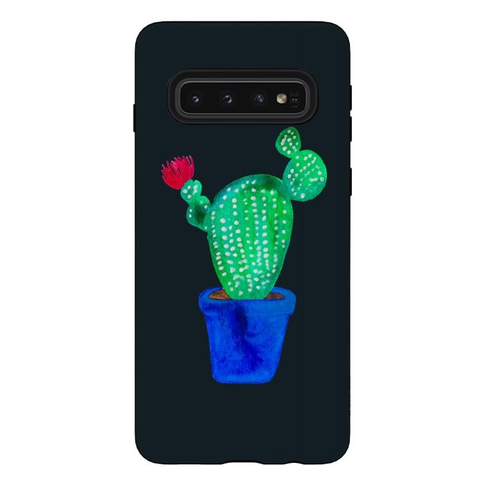 Galaxy S10 StrongFit Red Flower Cactus by Amaya Brydon