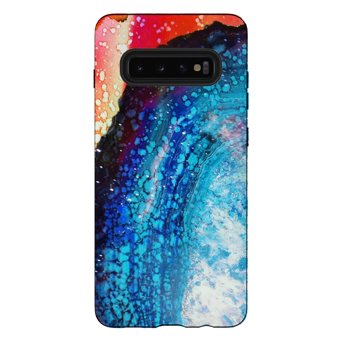 Galaxy S10 plus StrongFit Paint splattered marble blue red by Oana 