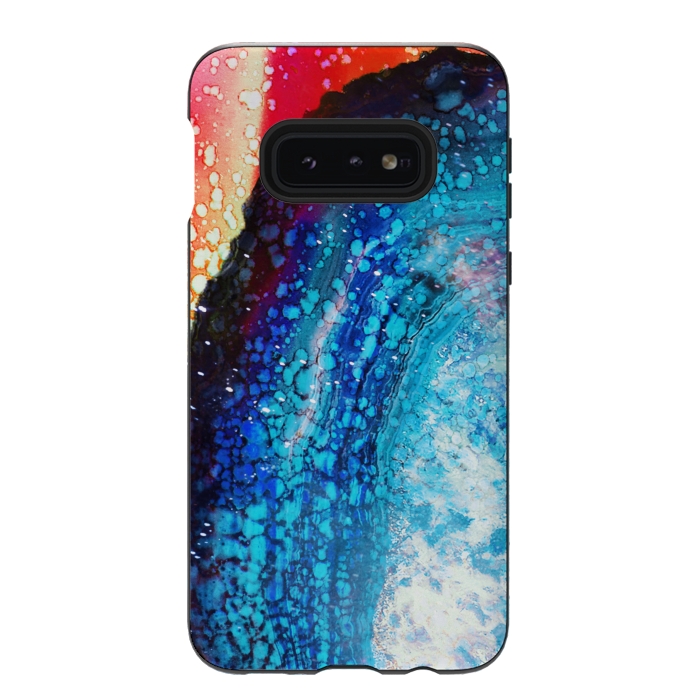 Galaxy S10e StrongFit Paint splattered marble blue red by Oana 