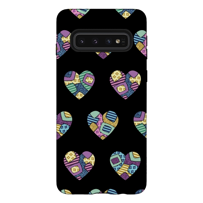 Galaxy S10 StrongFit patchwork heart pattern by Laura Nagel
