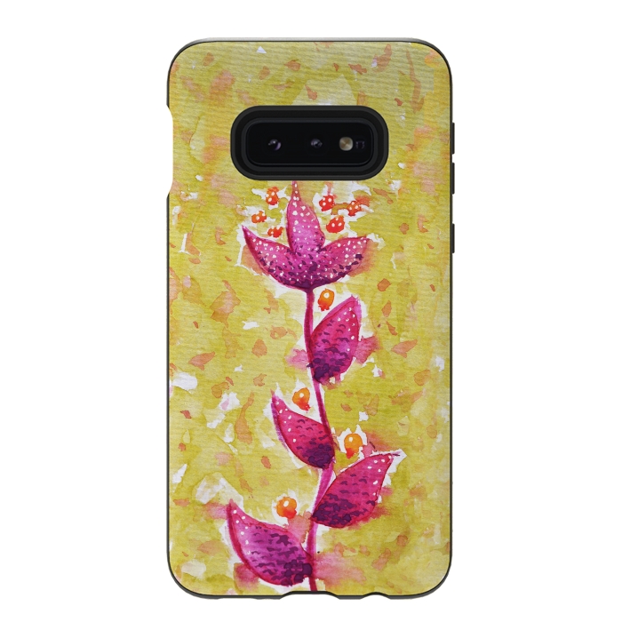 Galaxy S10e StrongFit Abstract Watercolor Flower In Purple And Green by Boriana Giormova