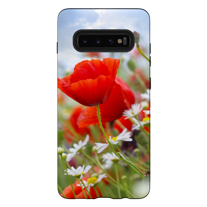 Galaxy S10 plus StrongFit Red & White Flowers by Bledi