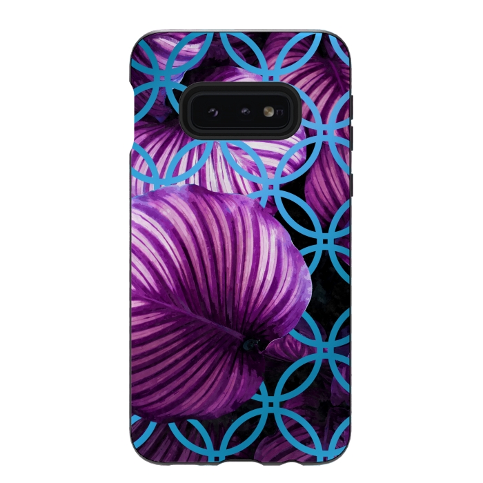 Galaxy S10e StrongFit Purple Leaves Blue Geometric by Alemi