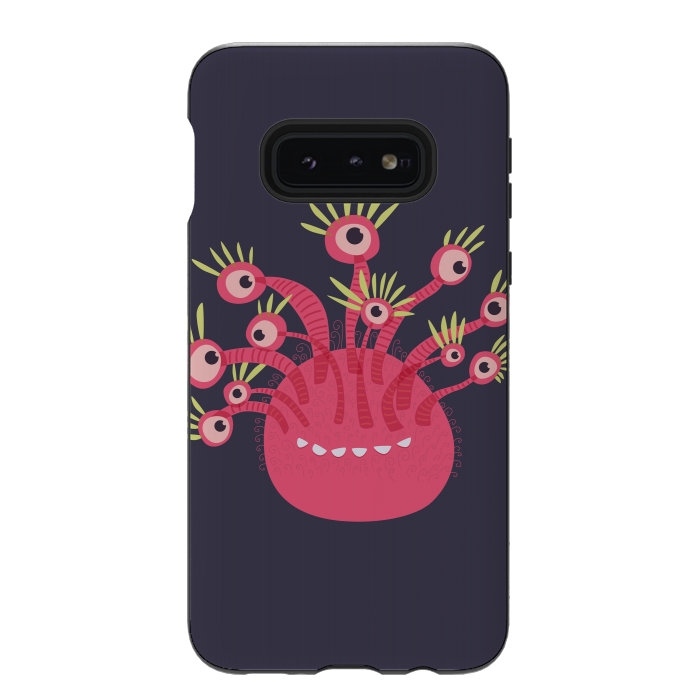 Galaxy S10e StrongFit Funny Pink Monster With Eleven Eyes by Boriana Giormova