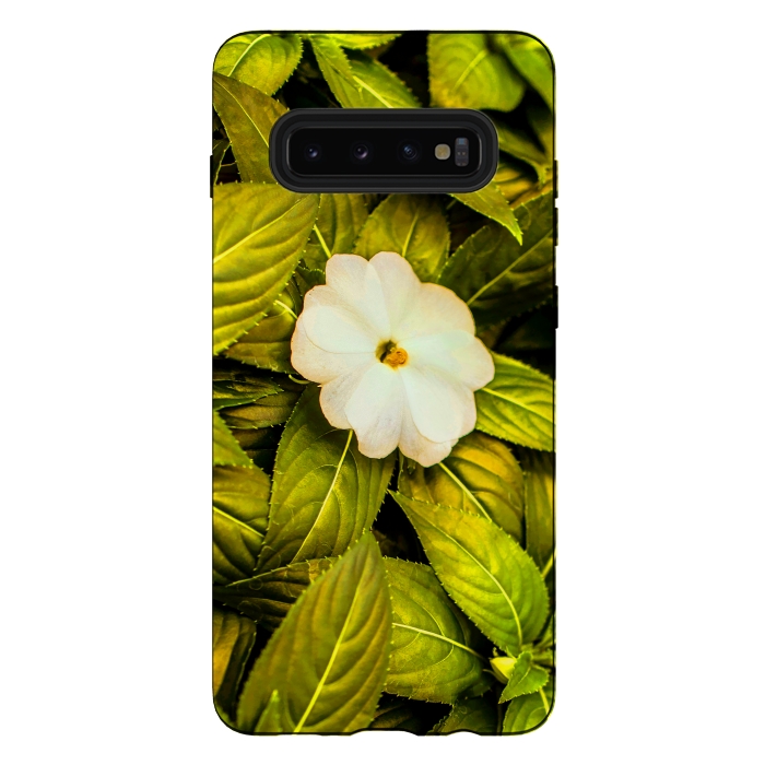 Galaxy S10 plus StrongFit Leaves and White Flower by Bledi