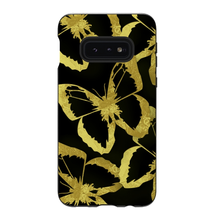 Galaxy S10e StrongFit Black and Gold Butterflies by Alemi