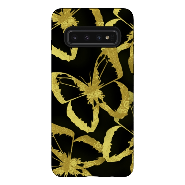 Galaxy S10 StrongFit Black and Gold Butterflies by Alemi