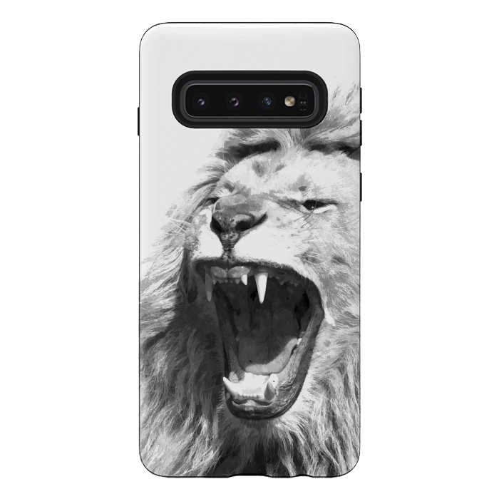 Galaxy S10 StrongFit Black and White Fierce Lion by Alemi