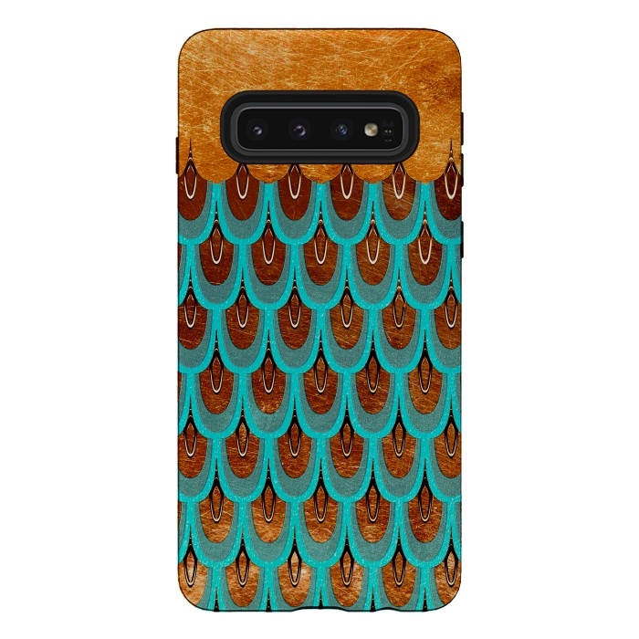 Galaxy S10 StrongFit Copper & Teal Gold Mermaid Scales by  Utart