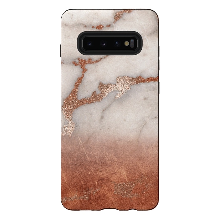 Galaxy S10 plus StrongFit Copper Trendy Veined Marble by  Utart
