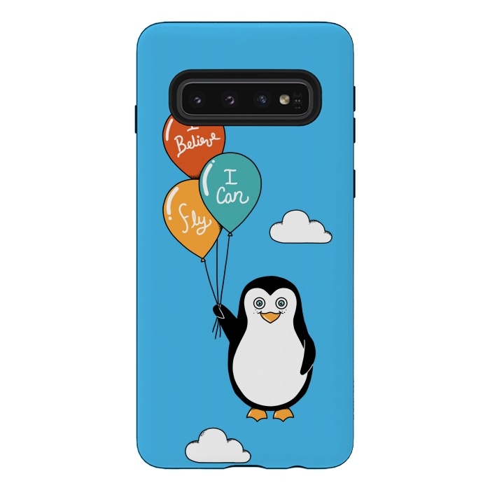 Galaxy S10 StrongFit Penguin I Believe I Can Fly by Coffee Man