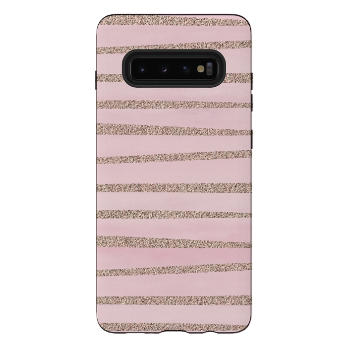 Galaxy S10 plus StrongFit Rose Gold Glitter Stripes 2 by Andrea Haase