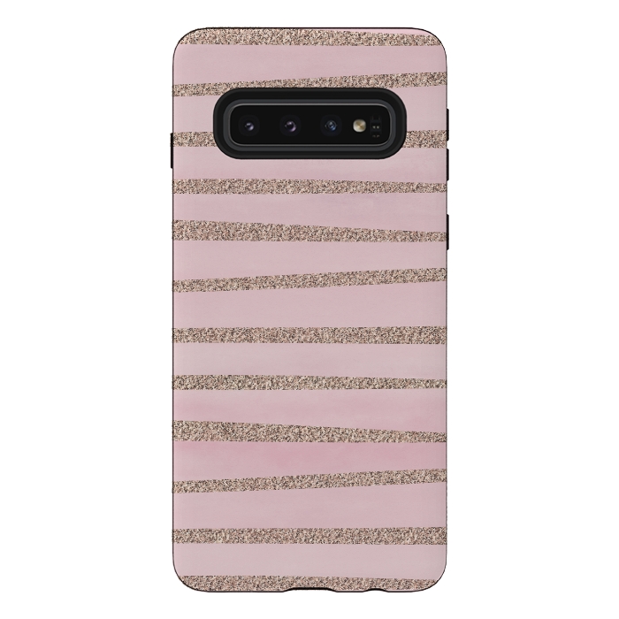 Galaxy S10 StrongFit Rose Gold Glitter Stripes 2 by Andrea Haase