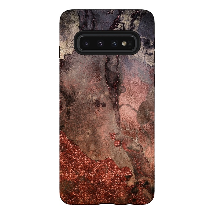Galaxy S10 StrongFit Copper Glitter and Ink Marble by  Utart