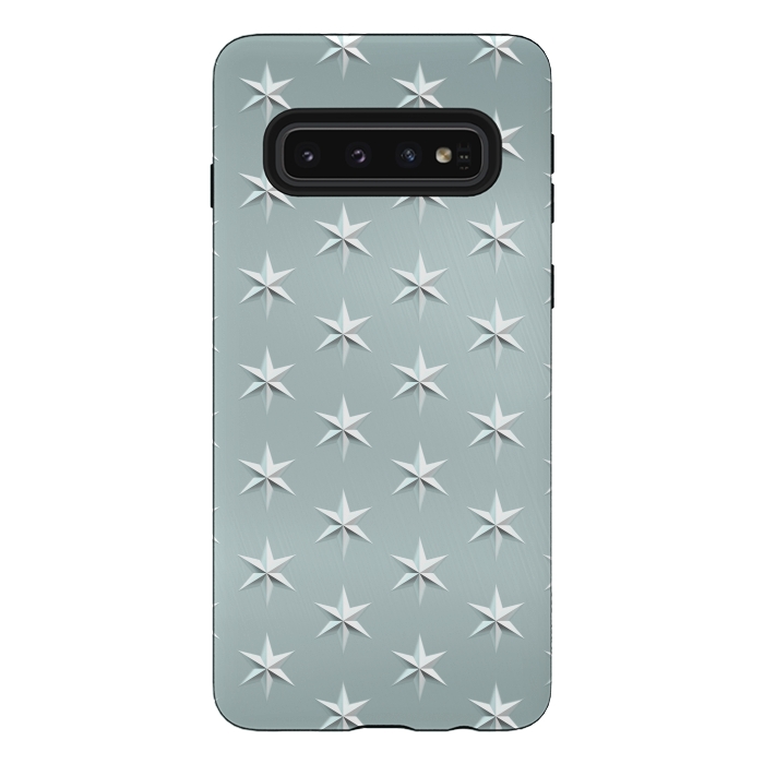 Galaxy S10 StrongFit Silver Stars On Teal Metal by Andrea Haase