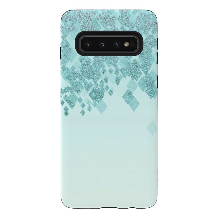 Galaxy S10 StrongFit Turquoise Faux Glitter Diamonds by Andrea Haase