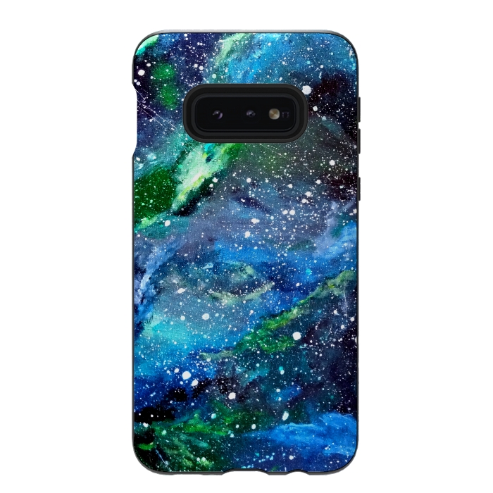 Galaxy S10e StrongFit Galaxy in Blue and Green by Gringoface Designs