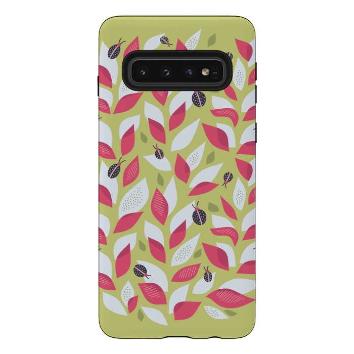 Galaxy S10 StrongFit Green Plant With Pink Leaves And Ladybugs Spring by Boriana Giormova