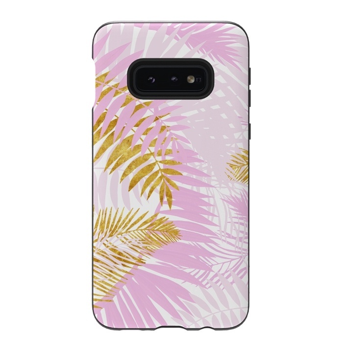 Galaxy S10e StrongFit Pink and Gold Palm Leaves by  Utart