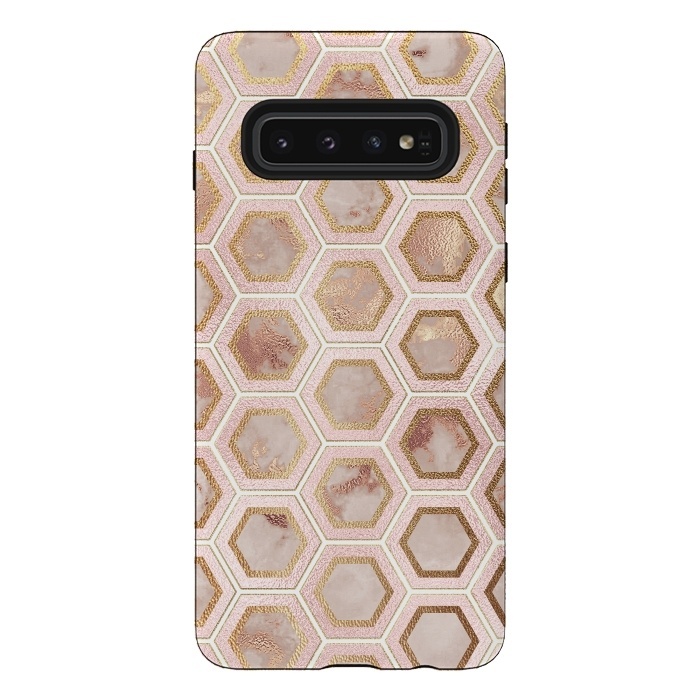 Galaxy S10 StrongFit Marble and Rose Gold Honeycomb Pattern by  Utart