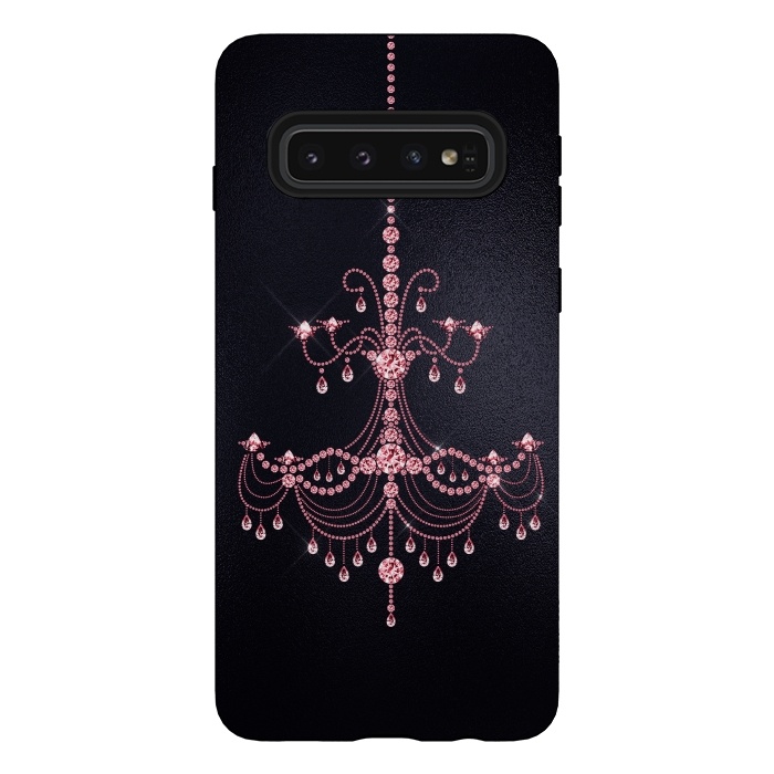Galaxy S10 StrongFit Pink sparkling chandelier on metal black  by  Utart