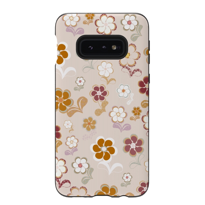 Galaxy S10e StrongFit 60s Flowers on Light Pink by Paula Ohreen