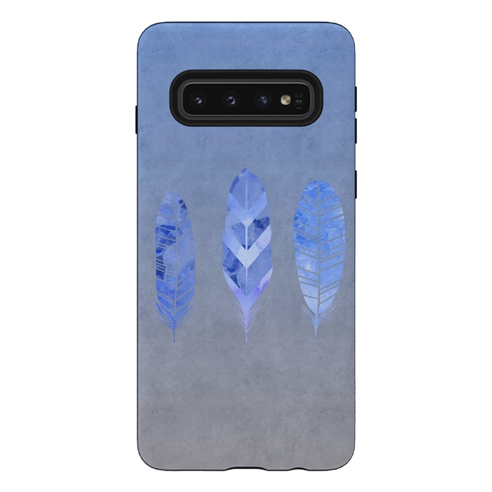Galaxy S10 StrongFit Blue Watercolor Feathers by Andrea Haase