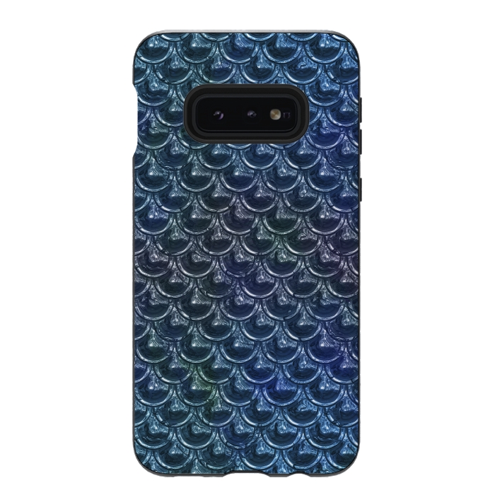 Galaxy S10e StrongFit Shimmering Blue Metallic Scales by Andrea Haase