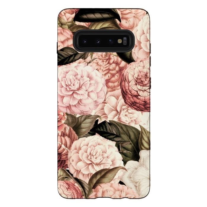 Galaxy S10 plus StrongFit Pink Vintage Camelia Pattern by  Utart