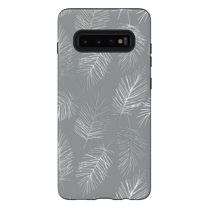 Galaxy S10 plus StrongFit Silver Palm Leaves by Andrea Haase