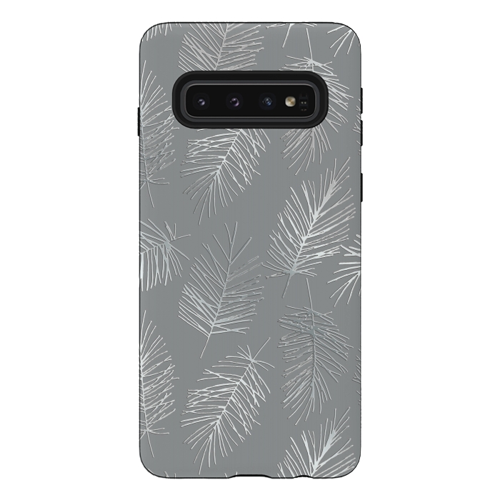 Galaxy S10 StrongFit Silver Palm Leaves by Andrea Haase