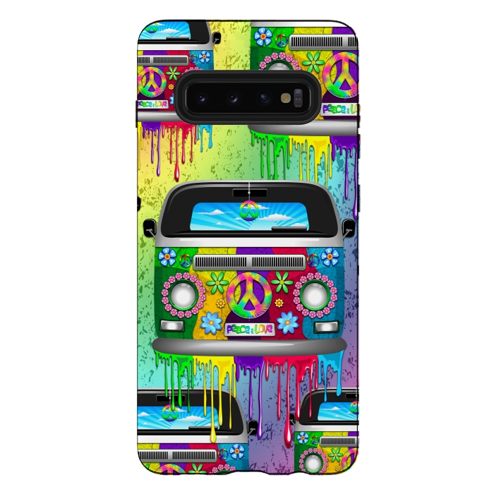 Galaxy S10 plus StrongFit Hippie Van Dripping Rainbow Paint by BluedarkArt
