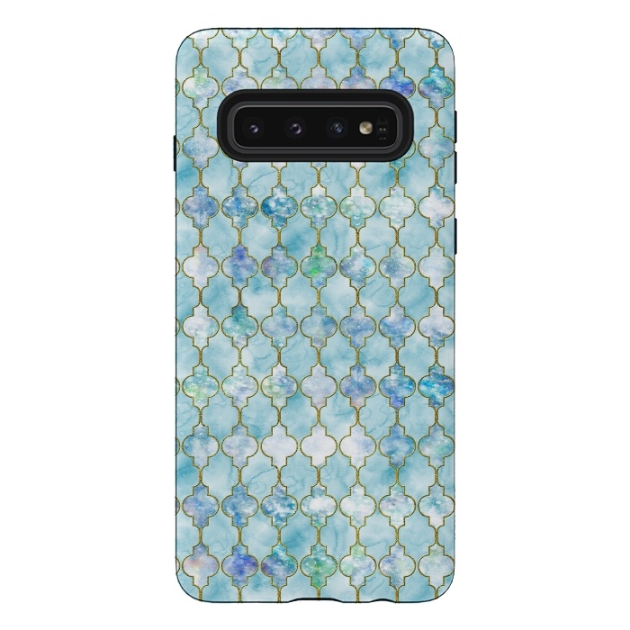 Galaxy S10 StrongFit Blue Moroccan Shapes Pattern  by  Utart