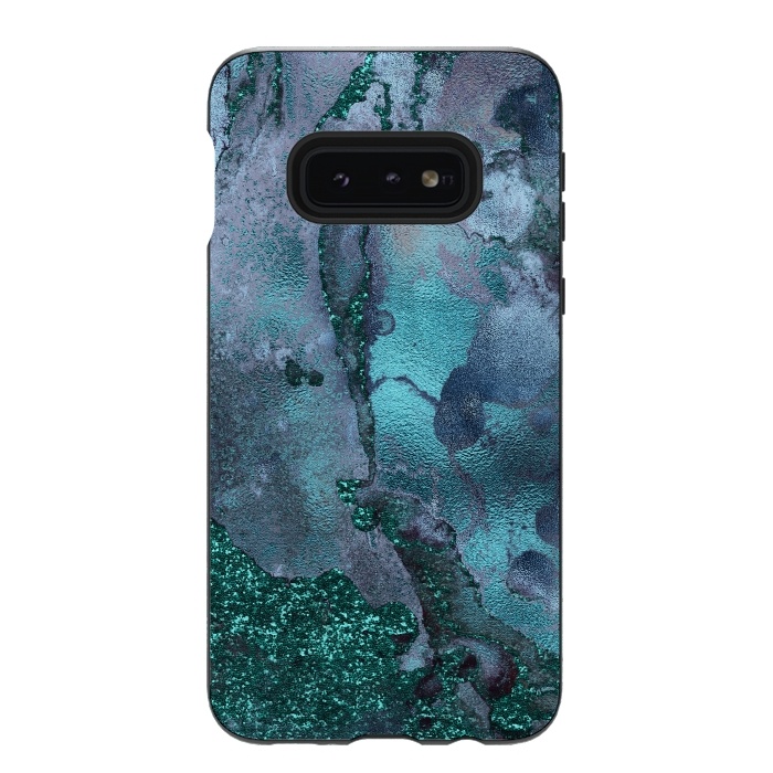 Galaxy S10e StrongFit Blue and Teal Ink Glitter Marble by  Utart