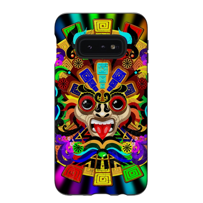 Galaxy S10e StrongFit Aztec Warrior Mask Rainbow Colors by BluedarkArt