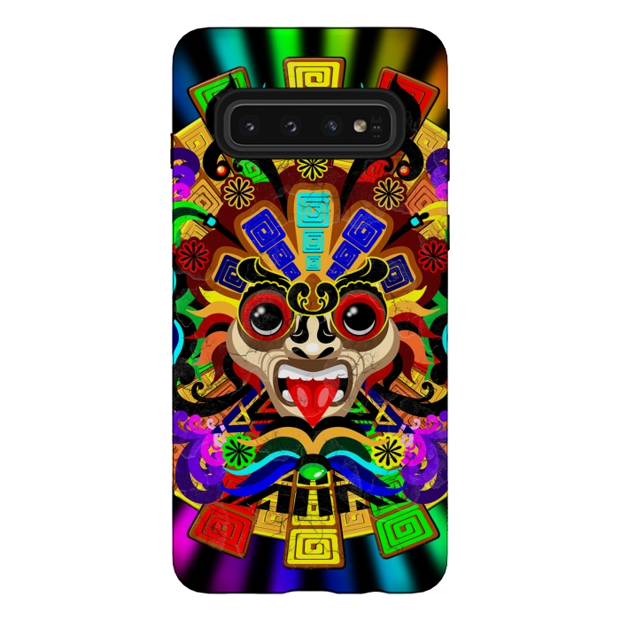 Galaxy S10 StrongFit Aztec Warrior Mask Rainbow Colors by BluedarkArt