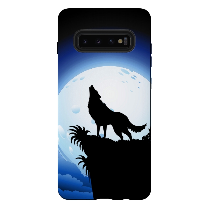 Galaxy S10 plus StrongFit Wolf Howling at Blue Moon by BluedarkArt