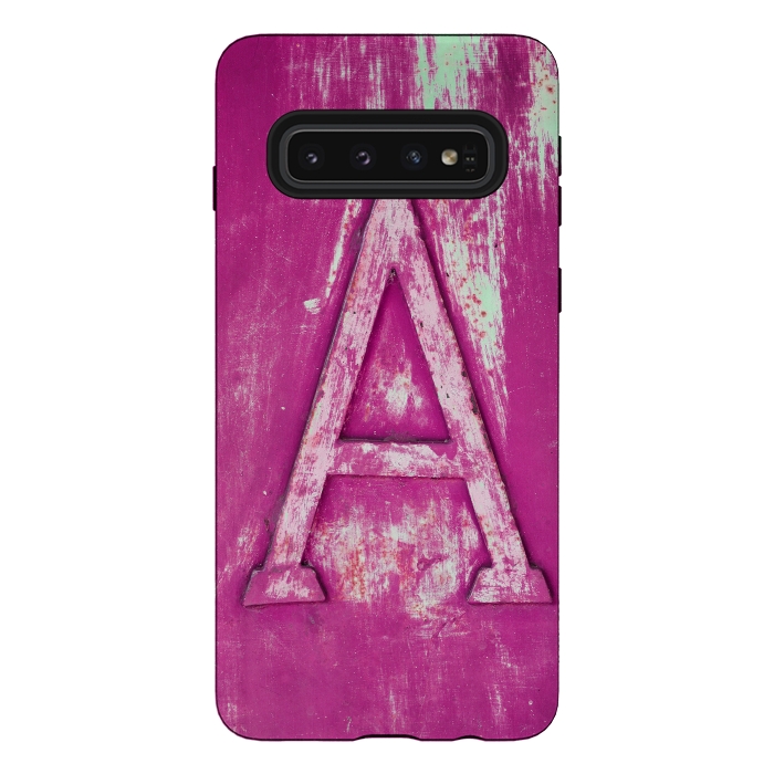 Galaxy S10 StrongFit Grunge Style Pink Letter A by Andrea Haase