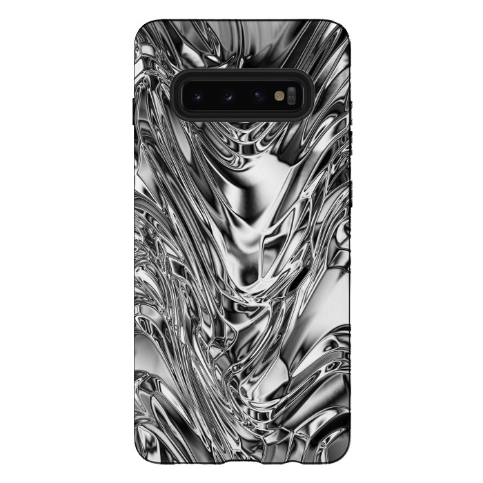 Galaxy S10 plus StrongFit Silver Aluminium Molten Metal Digital Texture by BluedarkArt
