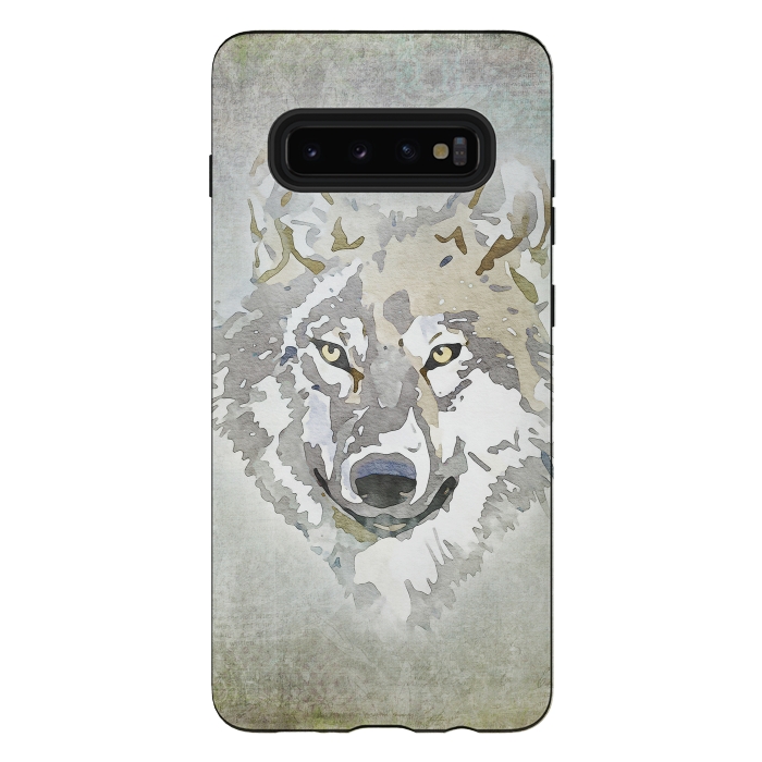 Galaxy S10 plus StrongFit Wolf Head Watercolor Art 2 by Andrea Haase