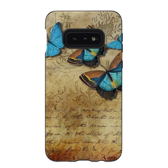 Galaxy S10e StrongFit Blue Butterfly Vintage Collage by Andrea Haase