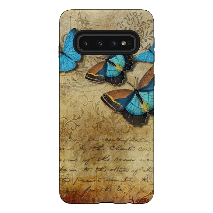 Galaxy S10 StrongFit Blue Butterfly Vintage Collage by Andrea Haase