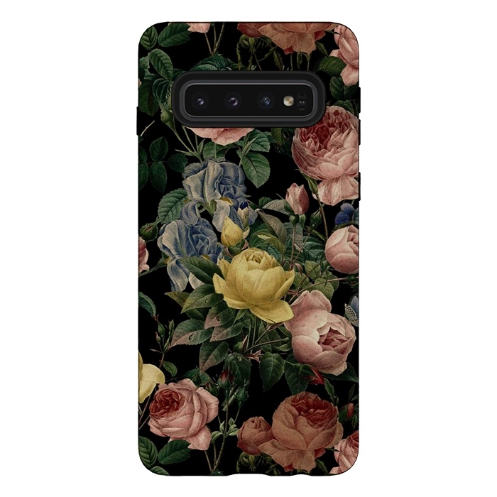 Galaxy S10 StrongFit Victorian Vintage Roses on Black by  Utart