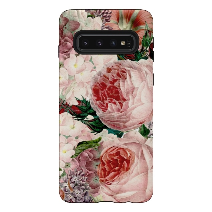 Galaxy S10 StrongFit Roses and Hydrangea Pattern by  Utart
