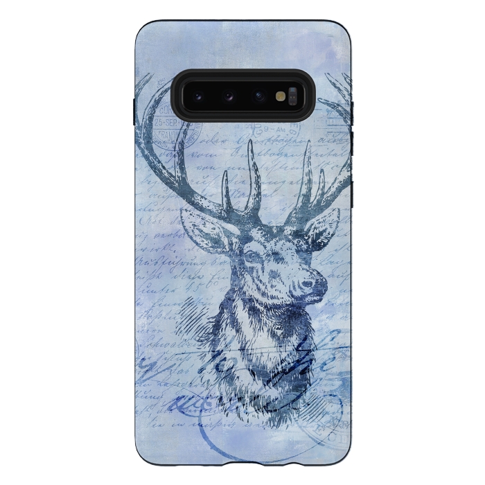 Galaxy S10 plus StrongFit Blue Nostalgic Deer by Andrea Haase